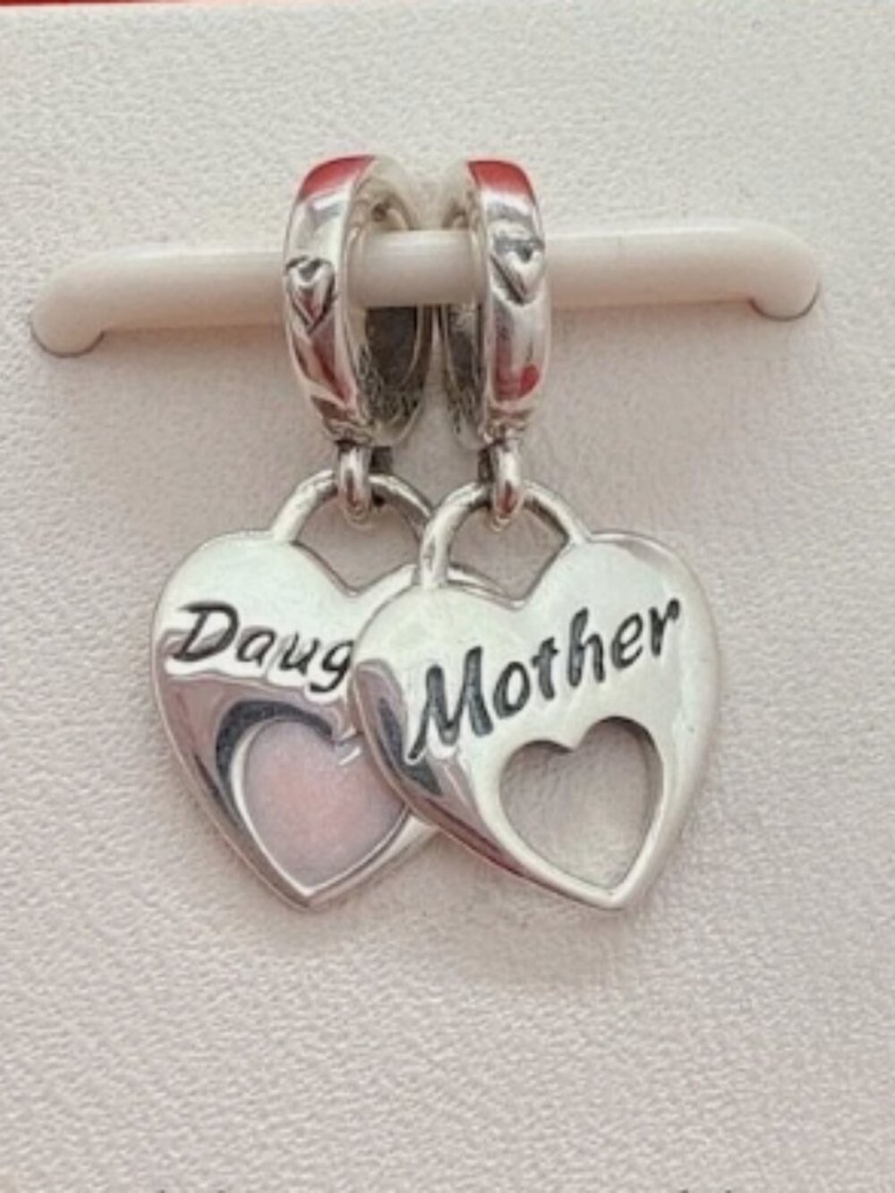 New Pandora Mother Daughter Double Heart Split Dangle Charm